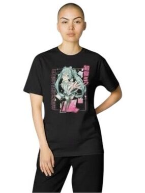 Hatsune Miku Grid Girls Black Short Sleeve T-Shirt size Large
